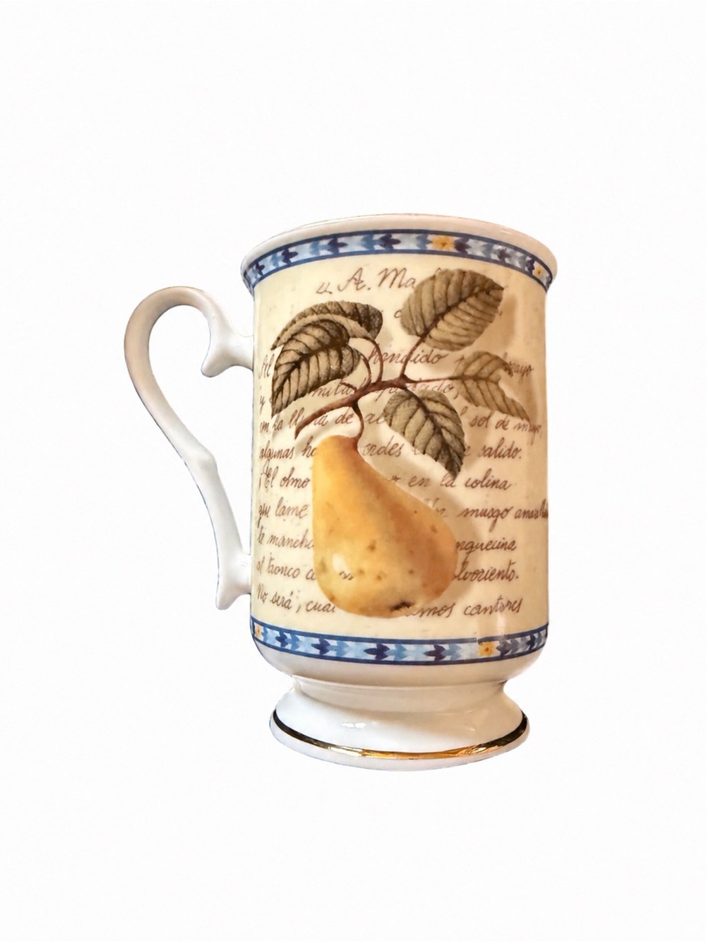 Pear Motif Porcelain Pedestal Mug - Yellow Pear Design